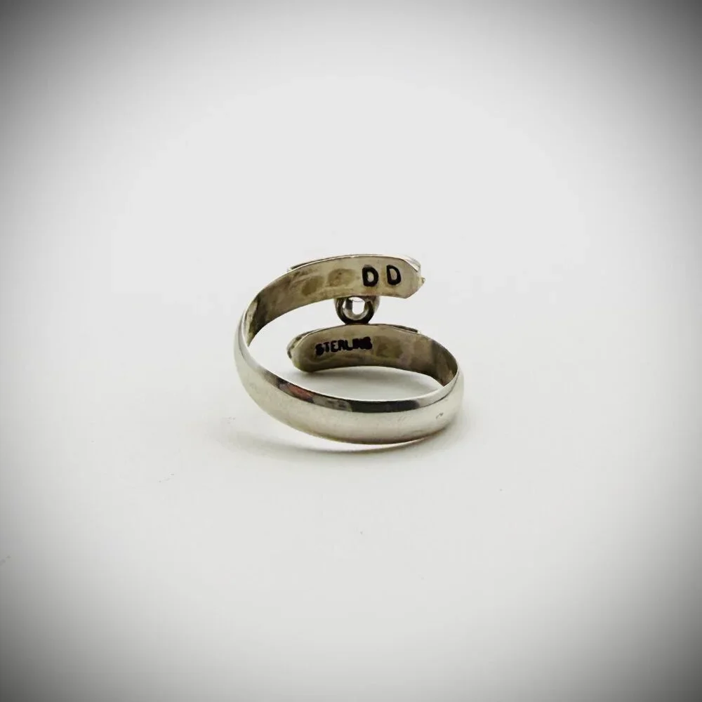 Vintage Sterling Multi-Stone Inlay Bypass Ring, Size 9 – Signed “DD”